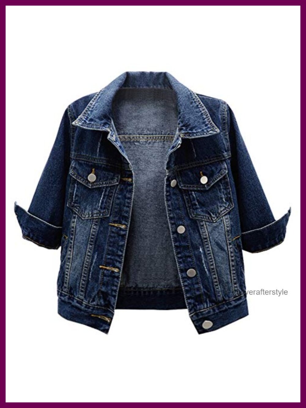 Cropped Denim Jacket 3/4 Sleeve Cotton Polyester Women's Light Jean Coat